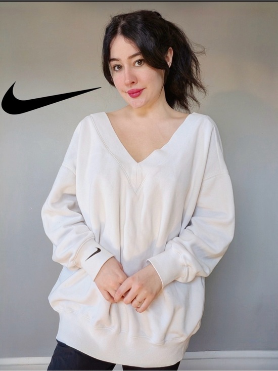 Nike Sweaters - Nike Women's White V-Neck Oversized Sweatshirt